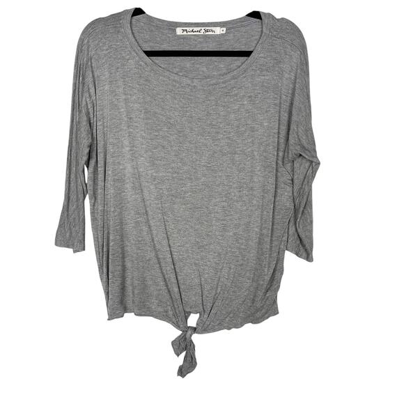 Michael Stars Medium M Heather Gray 3/4 Sleeve Tie Front Tee Scoop Neck Tshirt - Picture 1 of 8